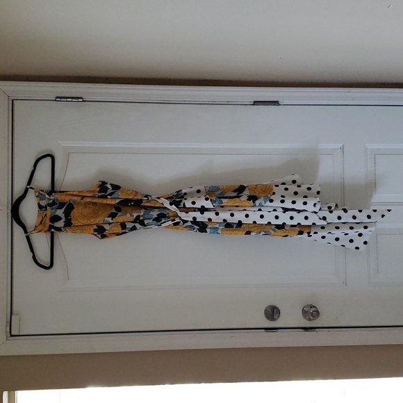 Forever U Collection Asymmetric Dress Bright Floral and Polkadot Mix - Picture 2 of 6